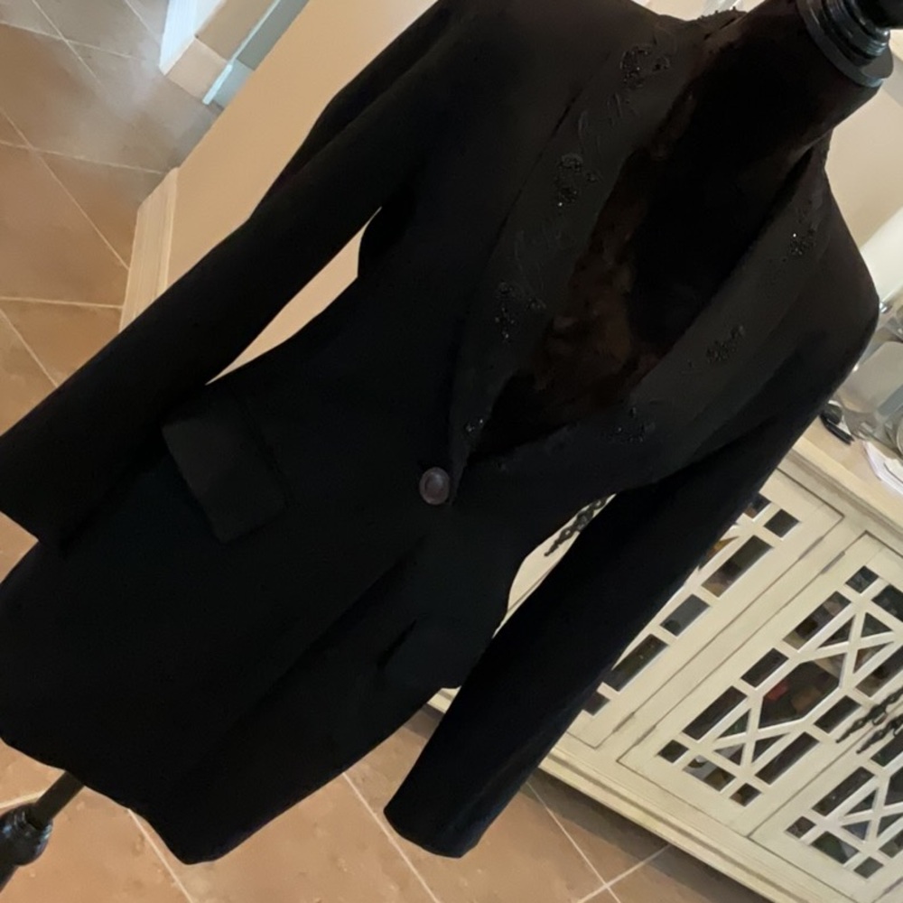 Jil Sander button front blazer, beaded/embellished lapel, black, size 38